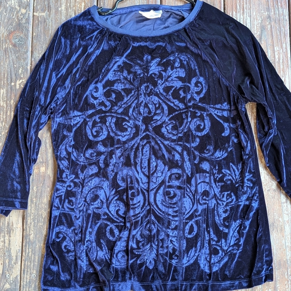 Chico’s Velvet Burnout Luxe Top Women’s 1 Medium Gothcore Regencycore Soft Glam